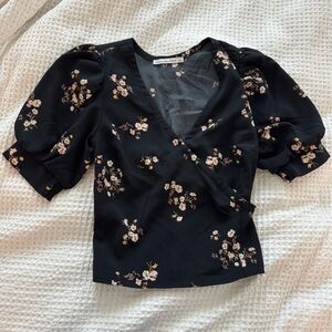 Abercrombie & Fitch Black Puff Sleeve Wrap Blouse